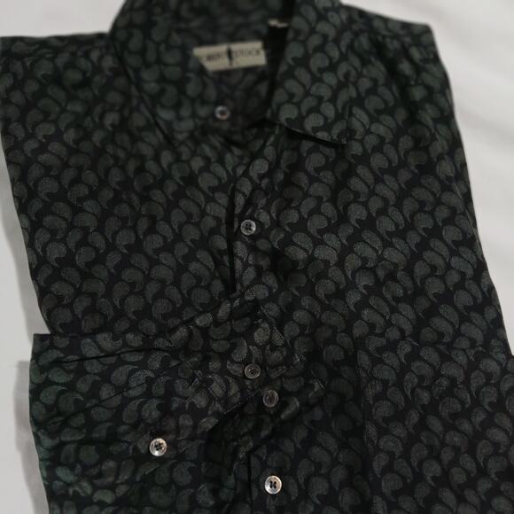 Robert Stock Large Long-Sleeved Button-Up Grey Paisley 100% Silk Shirt - Picture 12 of 12